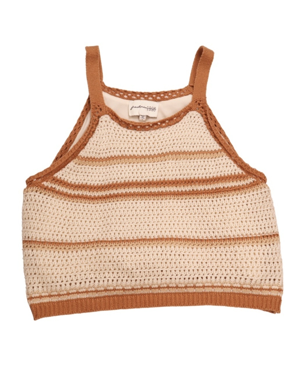 Freshman 1996 Crochet Crop Top Size L Boho Knit Tank Neutral Striped